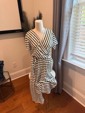Lush Cream & Black Striped Wrap Maxi Dress